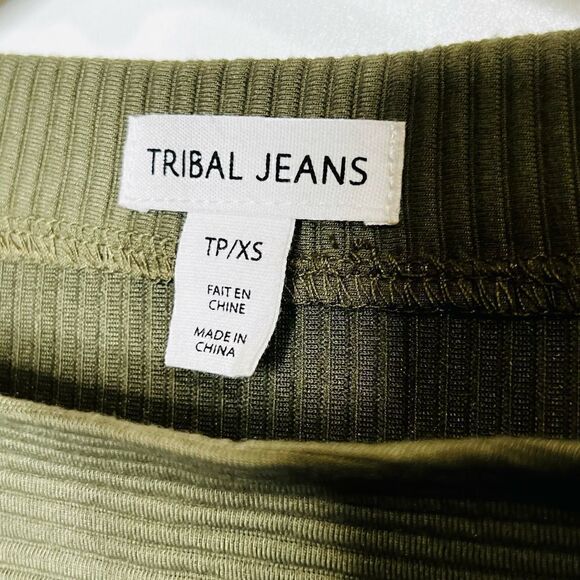 Tribal Jeans Olive Green Ribbed Dolman Sleeve Tunic - Picture 3 of 5